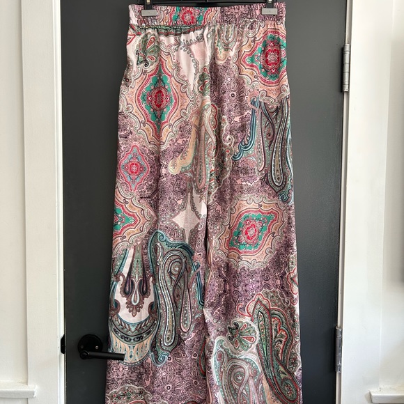 Zara colourful paisley print wide-leg pants - Size Large Made in Morocco - Picture 3 of 9